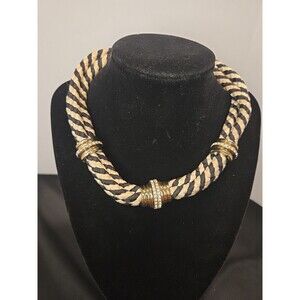 ABS Alan Shwartz Black & White Braided Choker & Bracelet w Goldtone & Rhinestone